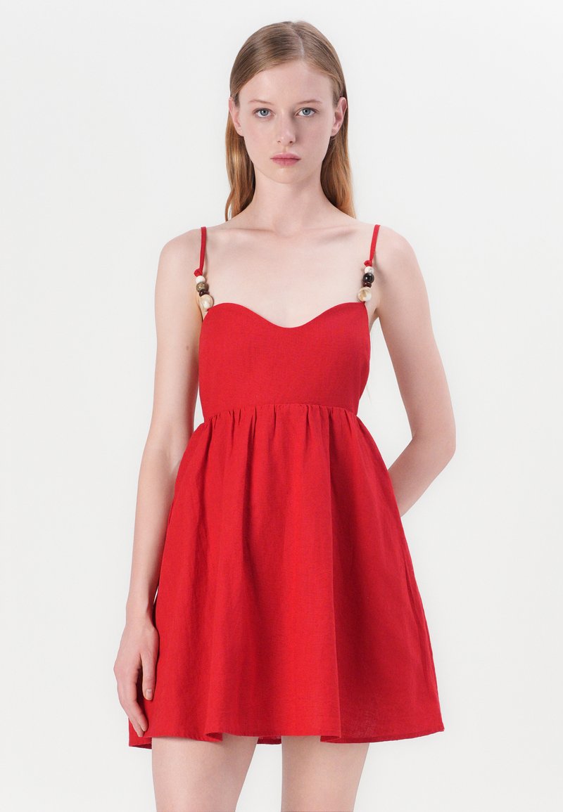 strapless open back dress YLONA Prom Dress - Red Corset Tulle