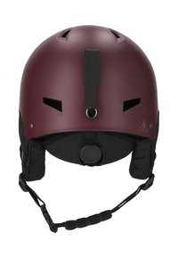 Casque marron avec finition mate, deux aérations, sangle de menton noire réglable, coussinets d'oreilles doux et un gros bouton de réglage à l'arrière.