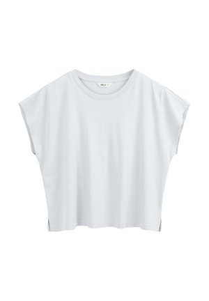 Witte, kort mouw, cropped T-shirt met een ronde halslijn en kleine zijopeningen, maat medium.