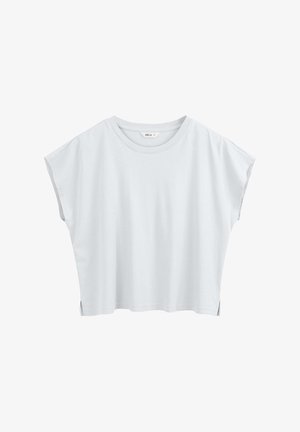 Witte, kort mouw, cropped T-shirt met een ronde halslijn en kleine zijopeningen, maat medium.