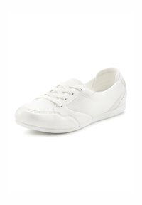 White sneaker featuring a mesh upper, round toe, and lace-up design with a smooth finish and subtle stitching details.