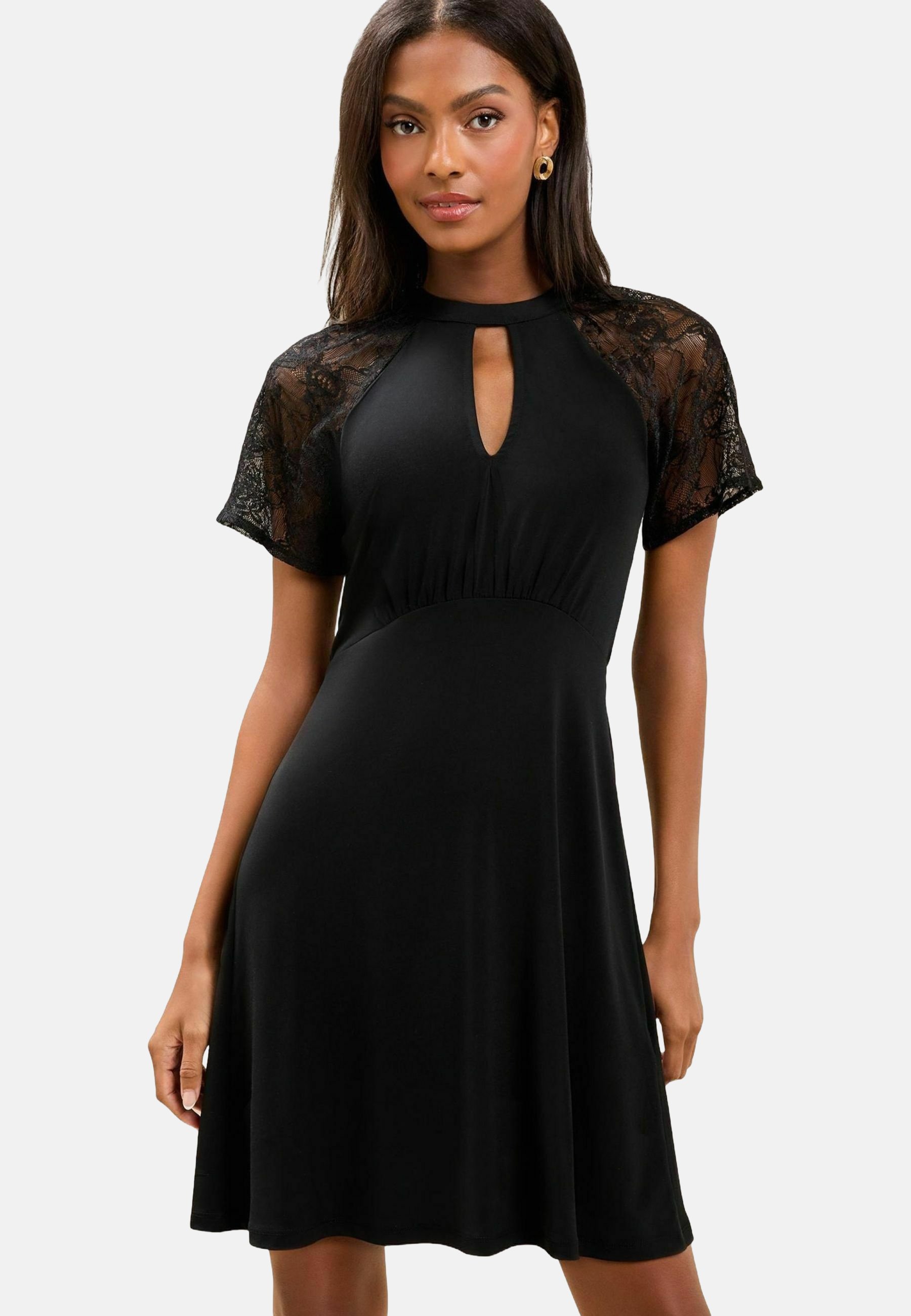 Lipsy REGULAR FIT-SHORT SLEEVE KEYHOLE - Jersey dress - black lace/black - Zalando Lipsy REGULAR FIT-SHORT SLEEVE KEYHOLE - Jersey dress - black lace/black - Zalando