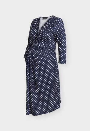 Anna Field MAMA by Zalando, FRONT KNOT FITTED SHORT SLEEVES  - Дневна рокля - dark blue/off white dots aop