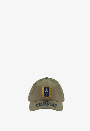 Cappellino da baseball color khaki con emblema ricamato delle Frecce Tricolori sulla parte frontale e testo "FRECCE TRICOLORI 1961" sulla visiera.