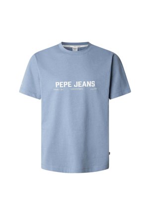 Light blue cotton t-shirt with short sleeves, crew neckline, and white printed text "PEPE JEANS" across the front. Simple design, no patterns.