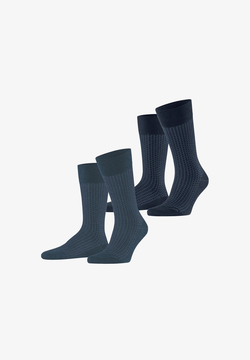 Set of four navy blue socks with a textured grid pattern. Made of soft fabric with a ribbed cuff design for comfort.