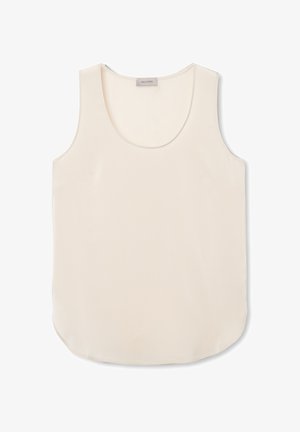 Ærmeløs cremet tanktop med en rund halsudskæring, glat stof og en buet kant for en afslappet pasform.