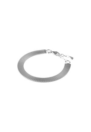 Bracelet chaîne en maille argentée avec fermoir à homard et maillons réglables sur fond blanc.