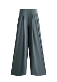 Nette plooienbroek met wijdere pijpen in een donker teal stof, met een hoge taille en een gladde textuur, die een relaxed fit door de benen heeft.