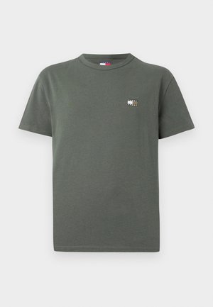 T-shirt in cotone verde oliva con maniche corte, collo rotondo e un piccolo logo ricamato sul petto. Texture morbida e vestibilità standard.