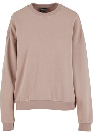 Ljusrosa sweatshirt i ett mjukt material med en avslappnad passform, ribbade ärmslut och nederkant. Har en rundad halsringning och sänkta axlar.