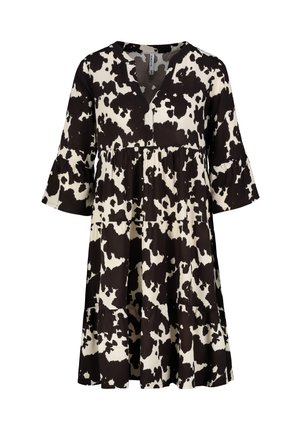 TROPENMUSTER MIT V-AUSSCHNITT UND RÜSCHENARME - Day dress - braun