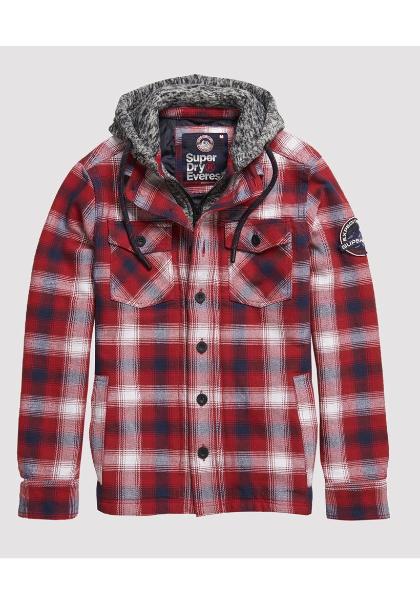Superdry EVEREST STORM Huvtröja med dragkedja red check Superdry EVEREST STORM Huvtröja med dragkedja red check