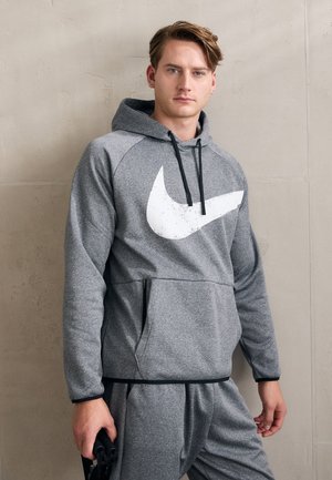HOODIE  - Felpa con cappuccio - black heather/black/white