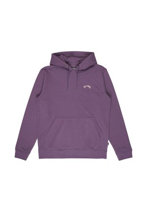 Lila Kapuzenpullover aus weichem Stoff, mit Kängurutasche, Kordelzugkapuze und kleinem Logo auf der Brust. Klassische Passform mit gerippten Bündchen.