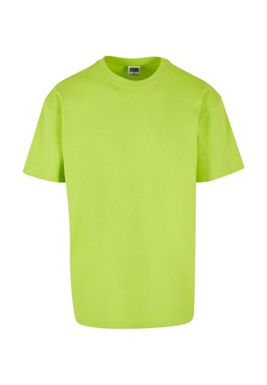 Tricou din bumbac de un verde lime strălucitor, cu gât rotund clasic și mâneci scurte, având un design relaxat, drept.