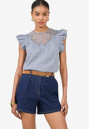 REGULAR FIT - EMBROIDERED FLUTTER SLEEVE SHELL  - Blouse - blue