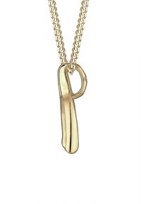 Guldtonad metalhalsband med en berlock formad som bokstaven "P", med en slät yta och en robust kedjedesign.