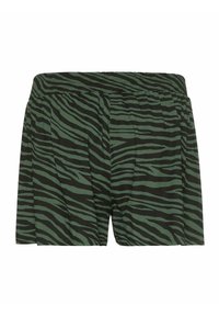 Shorts amples vert et noir à imprimé zèbre avec taille élastique, conçus pour un usage décontracté.