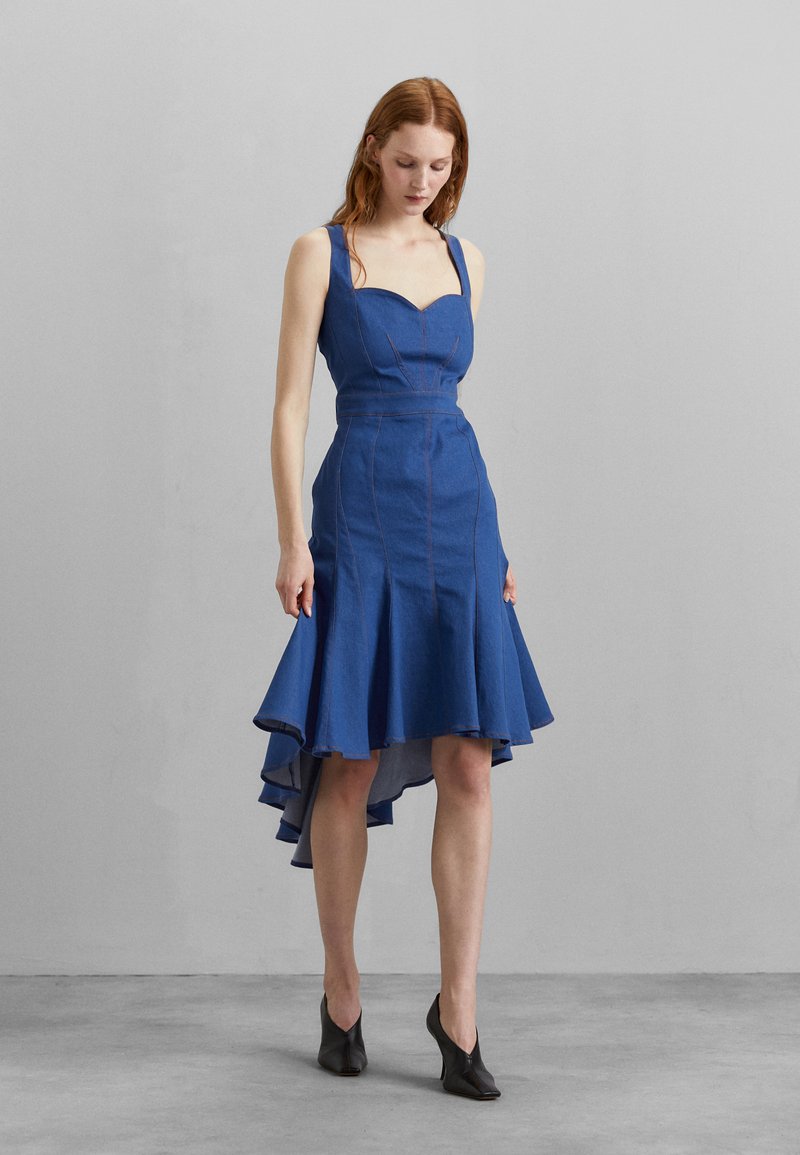 Robe En Jean Femme SS7 - Taille Stretch, Col, Manches Courtes, Ceinture Et Poches, Blue Denim