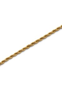 Collar de cadena de cuerda trenzada en oro con un patrón trenzado intrincado y brillante sobre un fondo blanco.