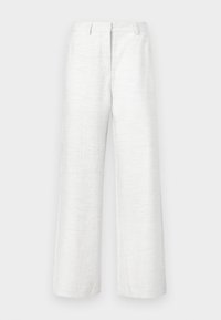 Wide-leg trousers in lightweight white linen with a subtle textured finish, featuring a front crease and standard waistband.