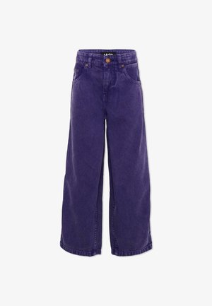 Jeansy z wysokim stanem i szerokimi nogawkami z ciemnofioletowego denimu, z przednimi kieszeniami, szlufkami na pasek i zapięciem na guzik i suwak.