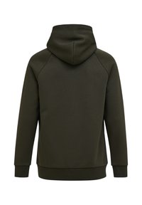 Felpa con cappuccio di un verde scuro, caratterizzata da un orlo e polsini a coste, cappuccio con coulisse e maniche raglan. Tessuto liscio con un design pulito e minimale.