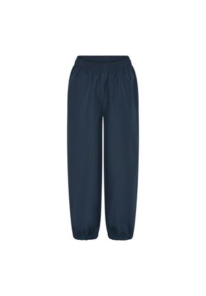 Mørkeblå, lett joggebukse med elastisk strikk i livet og elastiske mansjetter ved anklene. Glatt tekstur, ingen mønstre eller hardware-detaler.