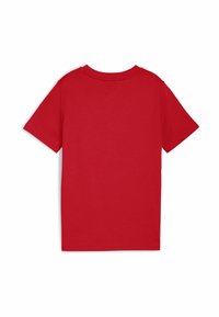 Rode katoenen t-shirt met korte mouwen, ronde hals en een gladde textuur. Heeft een effen achterkant zonder patronen of ontwerpen.