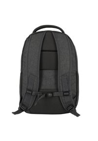 Grau Backpack mit gepolstertem Mesh-Rückenpanel, verstellbaren Trägern und Clipverschluss. Verfügt über einen Textiloberfläche für Langlebigkeit und Komfort.