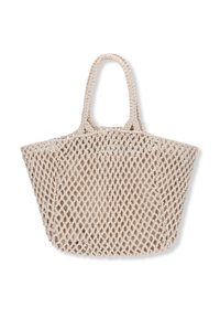 Geweven draagtas in lichtbeige, met een open maasontwerp, twee handvatten en een ruime binnenkant, geschikt voor casual gebruik of winkelen.