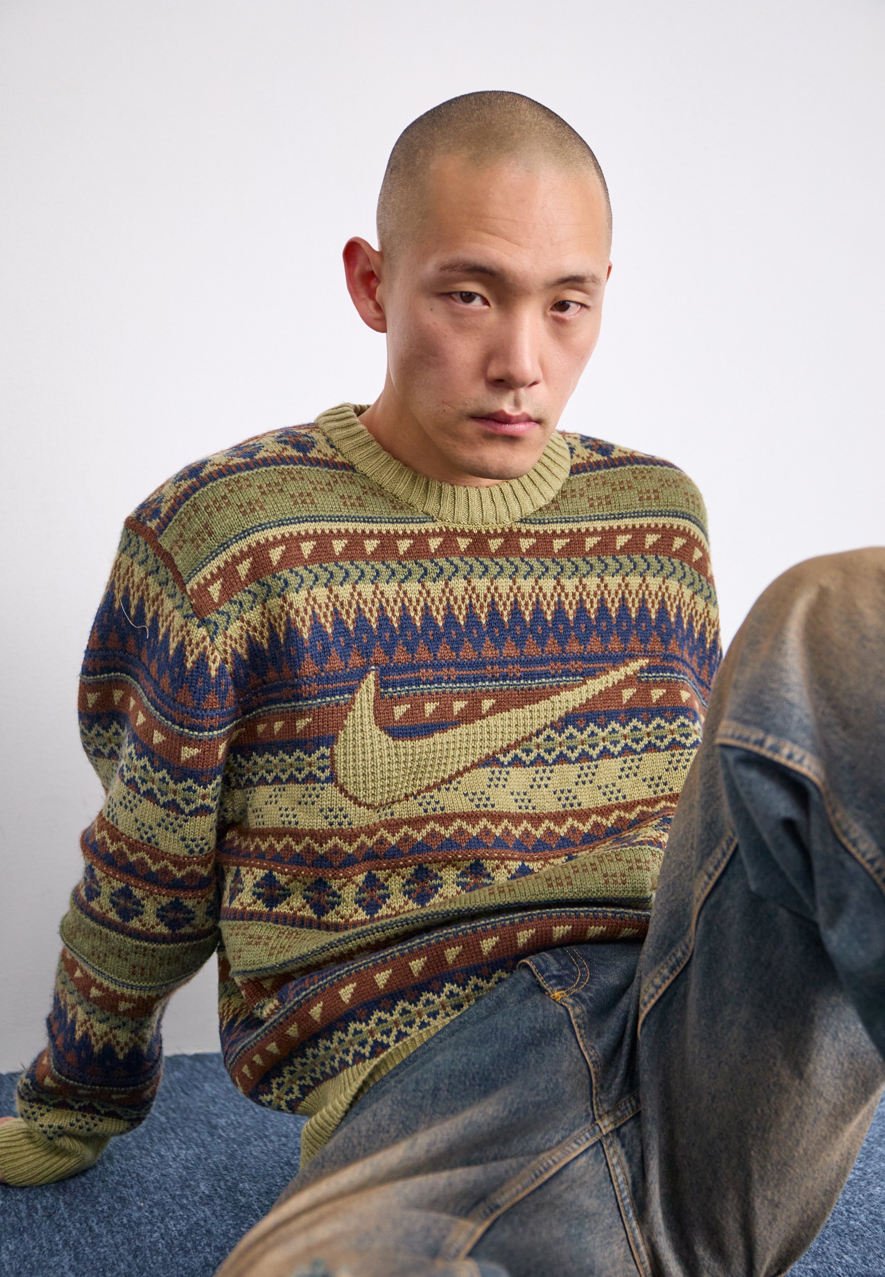 【NIKE】 AS M NL FAIR ISLE CREW SWEATER NEUTRAL OLIVE Nike Life Men's Fair Isle Swoosh Sweater. Nike JP