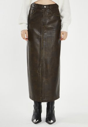 Gonna a tubino - olive brown distressed pu
