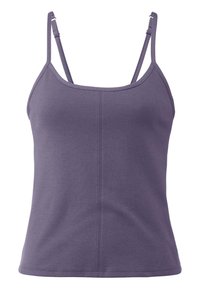 Paarse, slim passende tanktop met dunne verstelbare bandjes, gemaakt van zachte stof, met subtiele stikdetails en een naadloos ontwerp.