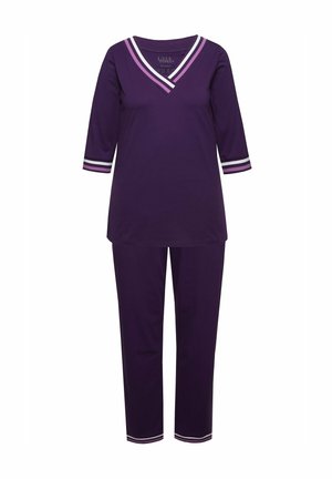 Ulla Popken STREIFENDETAILS V-AUSSCHNITT 3/4-ARM SET - Nattøj sæt - aubergine