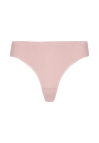Dunkelrosa Tanga aus weichem, elastischem Material. Verfügt über ein nahtloses Design mit einem zarten gewellten Saum am Rand.