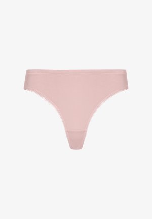 Dunkelrosa Tanga aus weichem, elastischem Material. Verfügt über ein nahtloses Design mit einem zarten gewellten Saum am Rand.