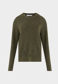Maglione verde oliva realizzato in morbido materiale, con scollatura a girocollo e maniche lunghe, dal fit rilassato e texture minimale.