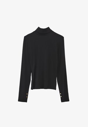 Musta, pitkähihaine paita, jossa on korkea kaulus. Valmistettu pehmeästä ja joustavasta materiaalista. Hihoissa on nappikoristeita.