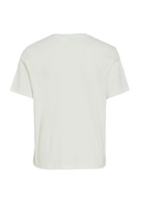 Valkoinen puuvillainen t-paita lyhyillä hihoilla, pyöreällä kaula-aukolla ja rennolla istuvuudella. Selkäpuoli on yksinkertainen ilman näkyviä kuvioita tai yksityiskohtia.