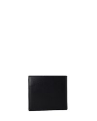 Portefeuille en cuir noir, de forme rectangulaire, texture lisse, minimalisme dans les coutures, sans matériel ou accents visibles. Convient pour le rangement de cartes et d'argent.