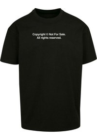 Black cotton t-shirt with short sleeves, featuring white text: "Copyright © Not For Sale. All rights reserved." Clean, minimal design.