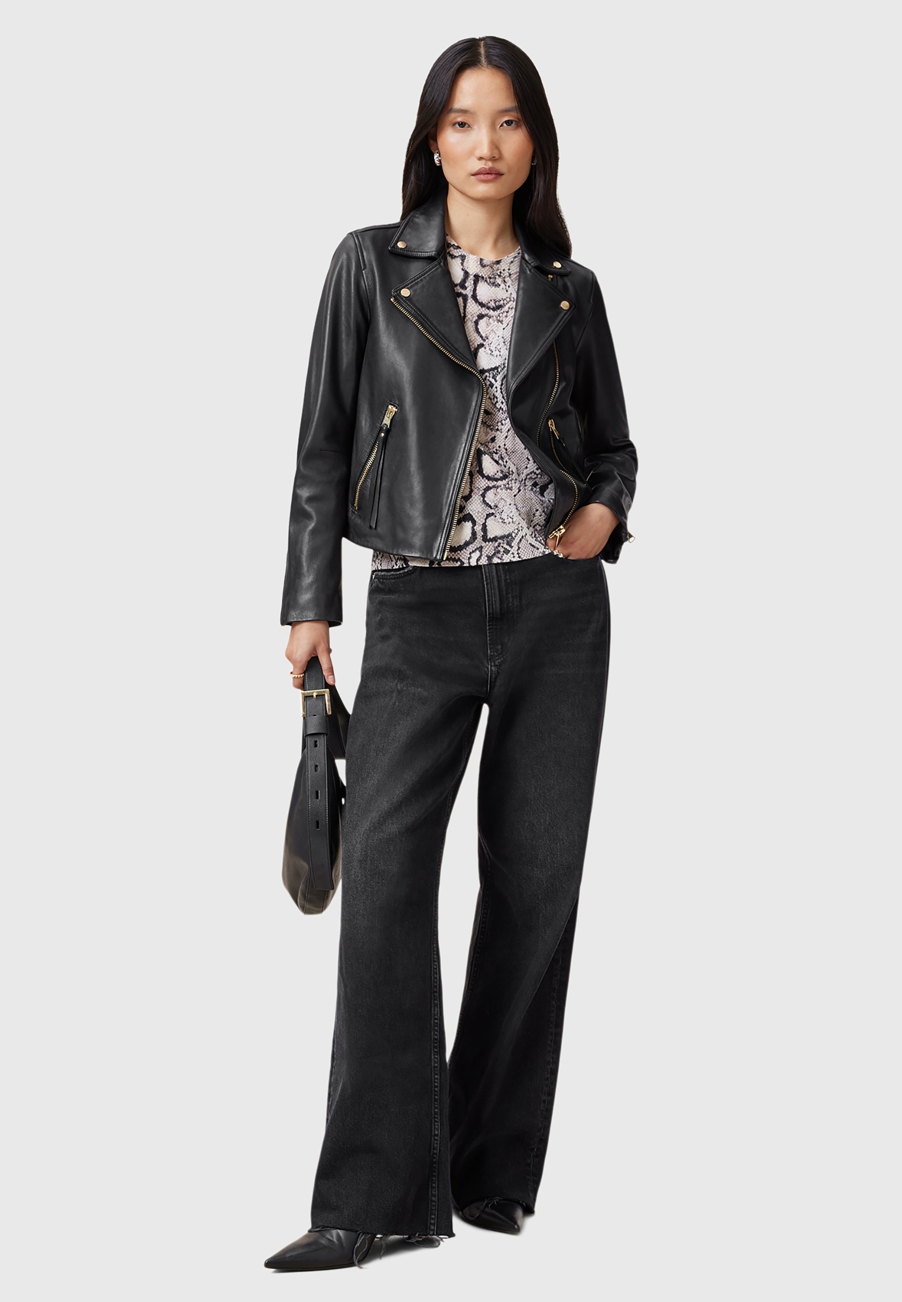 AllSaints DALBY BIKER - Leren jas - black gold/zwart - Zalando.nl