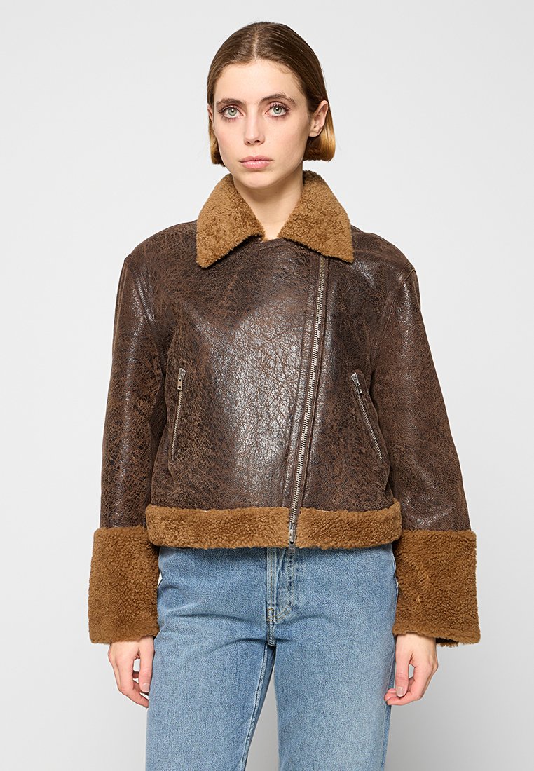 closed Leren jas donkerbruin