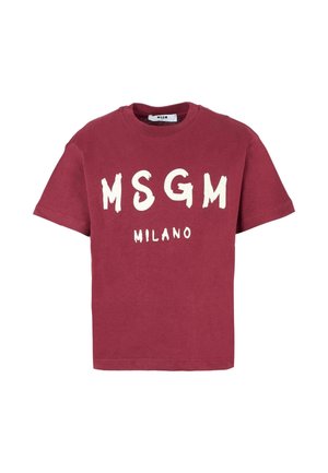 Bordowa bawełniana koszulka z krótkim rękawem z wyraźnym białym napisem "MSGM MILANO" z przodu. Wykończenie z okrągłym dekoltem. Klasyczny krój.