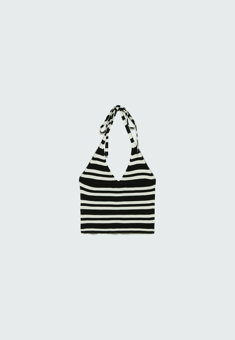 Damen T-Shirts | Stradivarius GESTREIFTES NECKHOLDER Top black/schwarz - OR14999 Damen T-Shirts | Stradivarius GESTREIFTES NECKHOLDER Top black/schwarz - OR14999