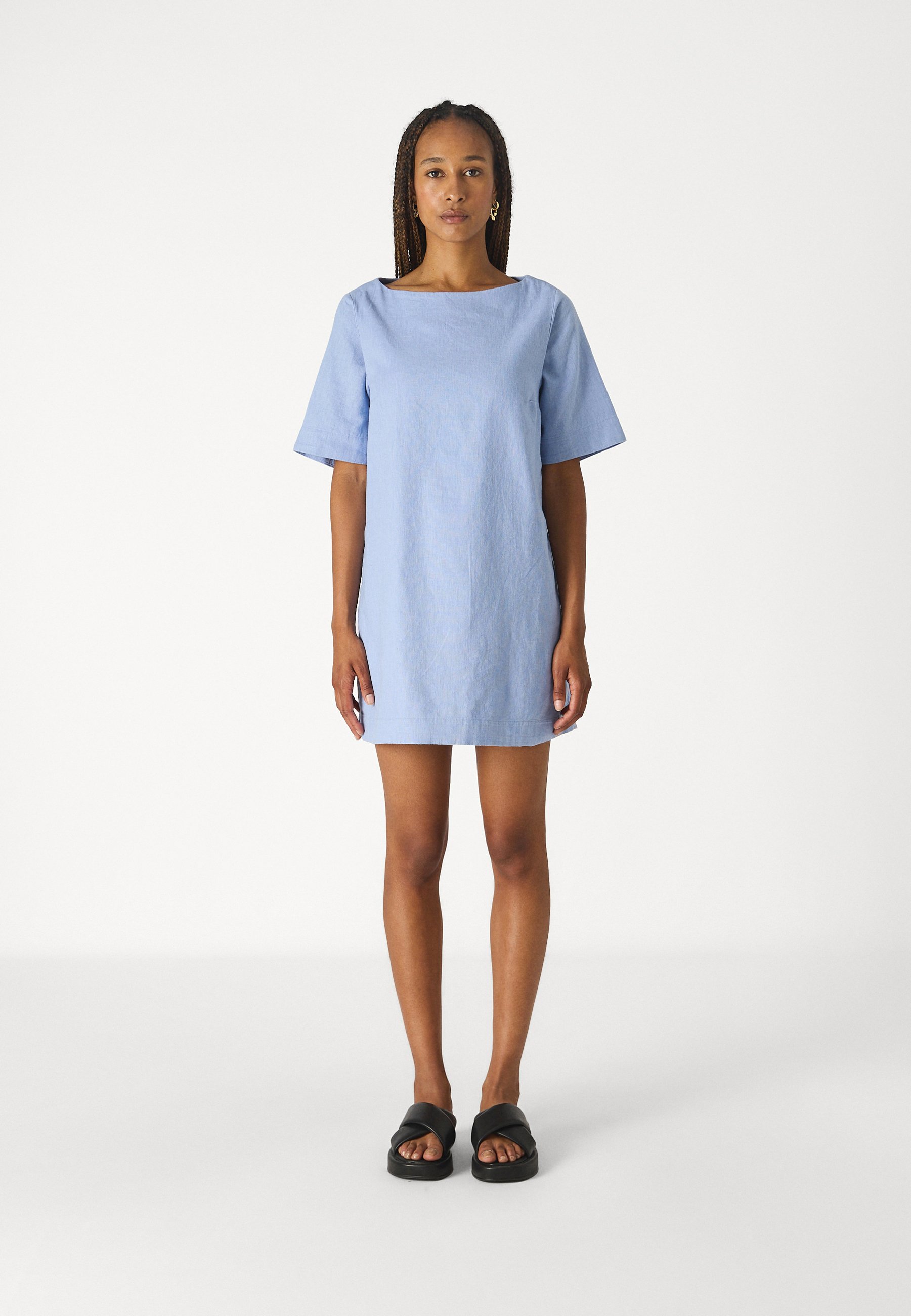 green short dress MARE LINEN SHORT SLEEVE CUT OUT MINI DRESS