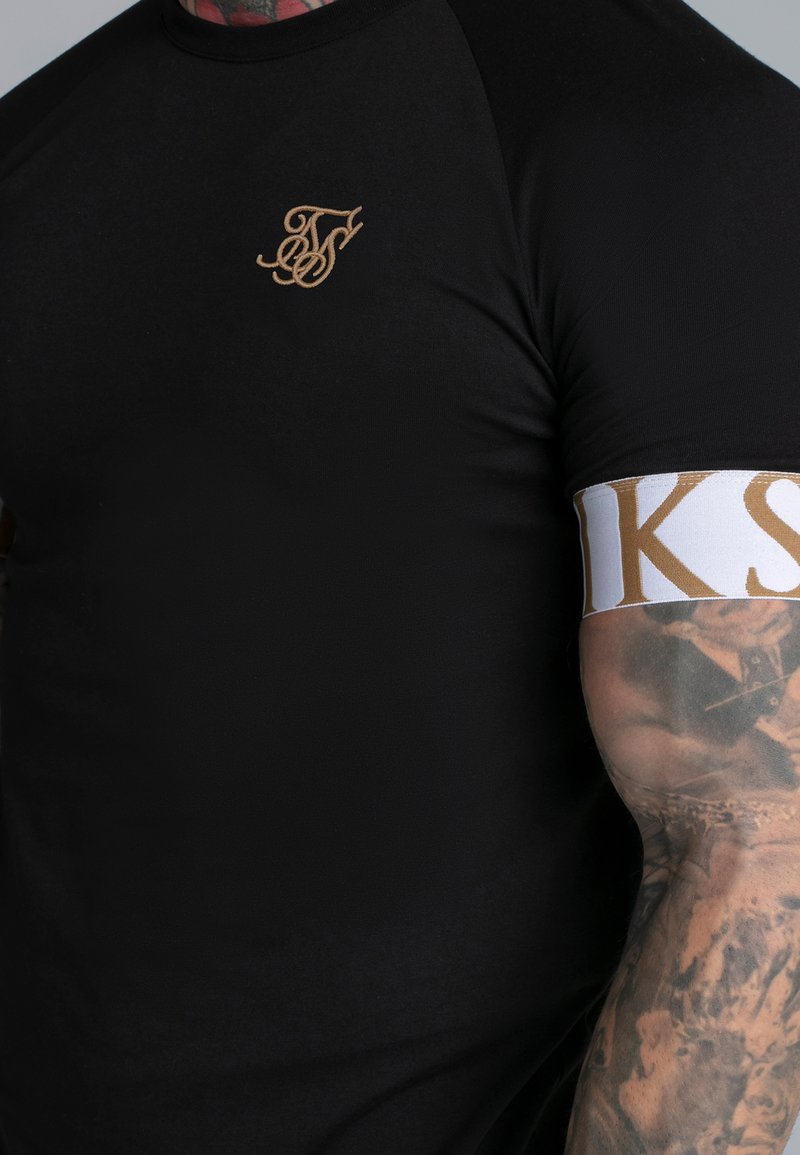 T-shirt Homme SikSilk – Noir, Taille S, Imprimé Floral Et Logo – 100% Polyester