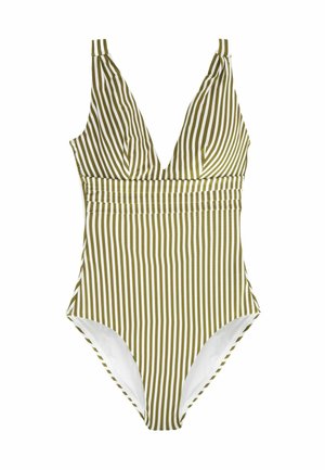 TAN SPOT PLUNGE - Uimapuku - khaki green ecru stripe
